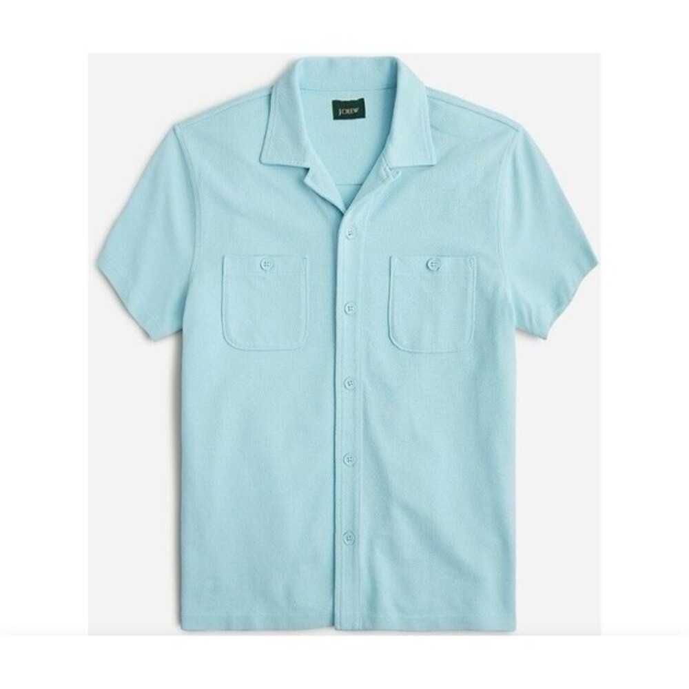 J Crew Camp Collar Shirt Men's Polo Sz XS Blue Short Sleeve Gold Preppy